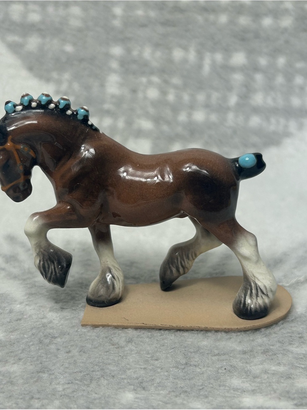 Retired Hagen Renaker Mini Clydesdale Blue Ribbon 2007 Horse Figurine